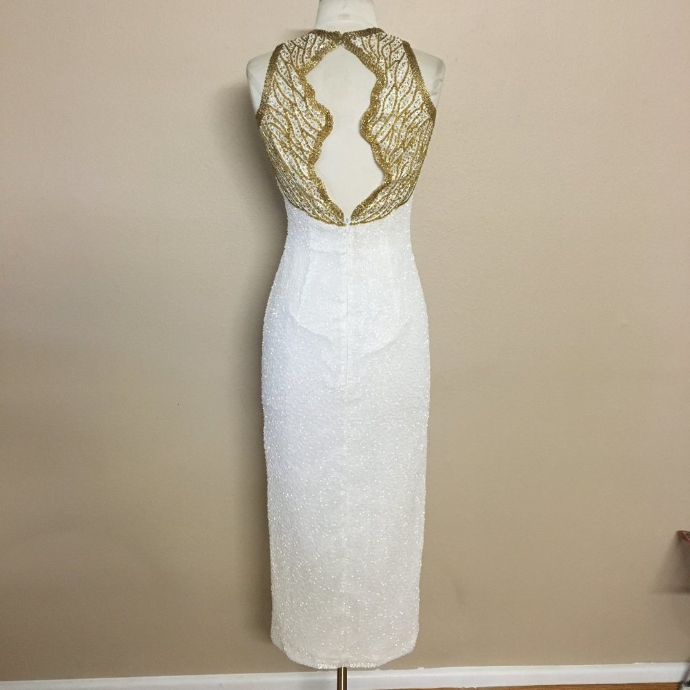 Gold and White beaded High neck backless dress
